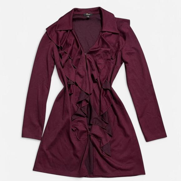 Cupio Romantic Burgundy Red & Black Ruffled Collared Long Sleeve Cardigan Top S - Picture 1 of 8